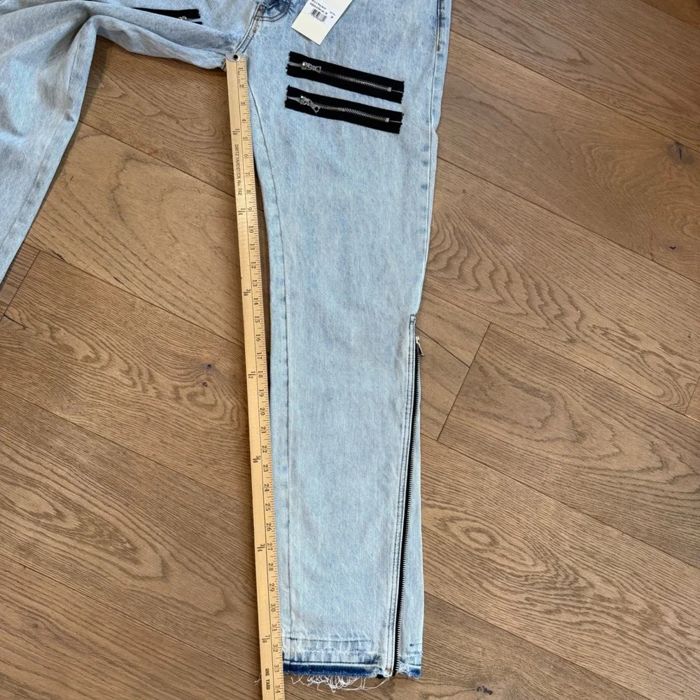 MNML M510 O Ring Denim Light Blue‎ Zipper Flare Jeans Mens 38 NWT